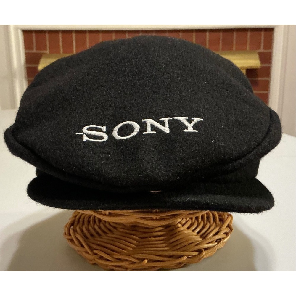 VTG USA Made Sony Newsboy Flat Cap MPEG IMX Hat Promo Tech Hat Black Rare OSFA